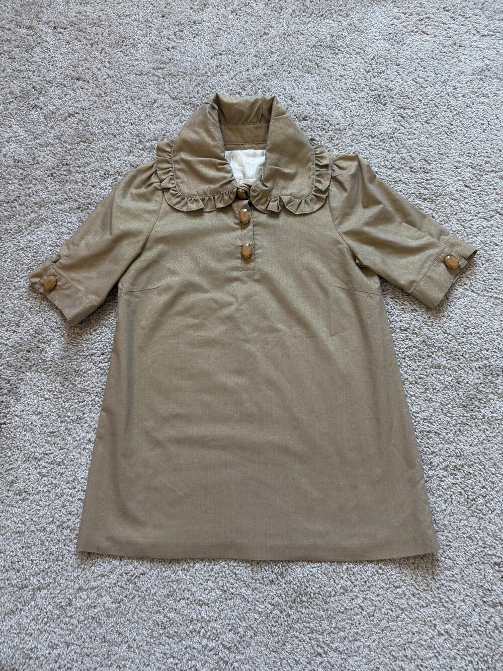 Vintage Karta Metallic Gold Shimmer Ruffle Collar Tunic Top Women's Small
